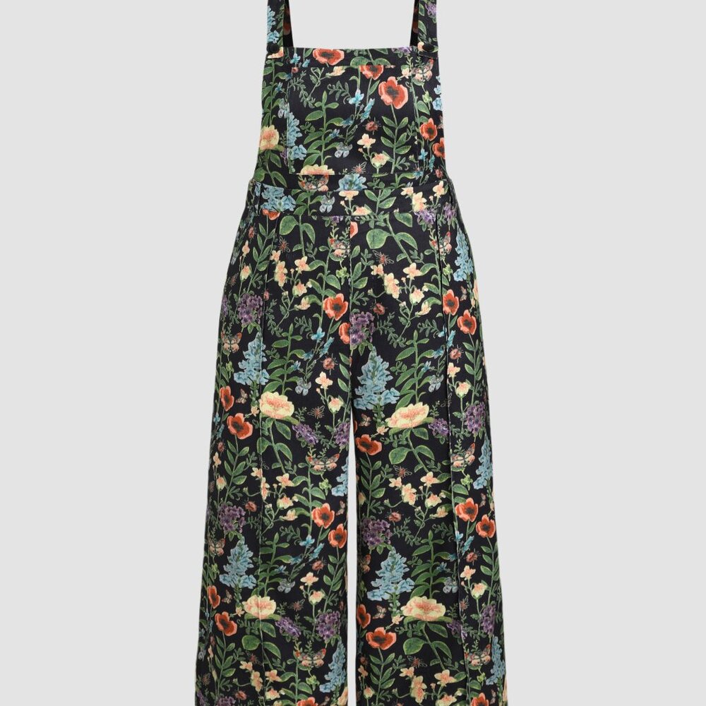 Lightweight Corduroy Floral Wide Leg Jumpsuit Overalls